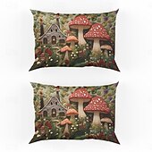 abordables Sábanas y funda de almohada-Juego de 2 fundas de almohada tamaño queen con diseño de setas, funda de edredón estampada, funda de almohada suave y transpirable, funda de almohada decorativa (20 x 30 pulgadas)