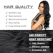 abordables Perruques Synthétiques Sans Bonnet-Longues perruques noires pour femmes, perruque bouclée de 26 pouces de long, aspect naturel, fibre synthétique résistante à la chaleur, perruque ondulée noire pour une utilisation quotidienne en