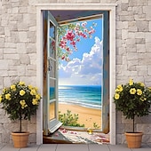 levne Garážové a dveřní bannery-okna pohled na pláž kryty dveří nástěnná malba výzdoba dveří gobelín dekorace záclona pozadí banner dveří odnímatelný pro přední dveře vnitřní venkovní domácí dekorace pokoje farma výzdoba zásoby