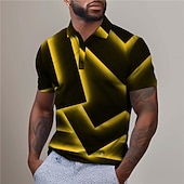 abordables Polo géométrique pour homme-Homme Géométrique Chemise de golf Manche Courte Polos Chemises à Col Occasionnel Vêtements de vacances Tenue formelle Vêtements de festival Impression 3D Boutons Été Jaune