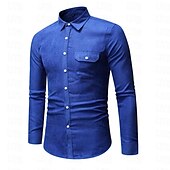 economico camicie da uomo no stiro-Per uomo Camicia Camicie Camicia con bottoni Liscio Matrimonio Giornaliero Nero Bianco Giallo Vino Manica lunga Collo ripiegabile Primavera &amp; Autunno Abbigliamento Tasche