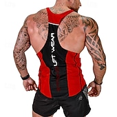 preiswerte Fitness Tank-Tops-Herren Tank Top Weste Unterhemd Ärmelloses Shirt Ärmellos U-Ausschnitt Sommer Farbblock Mode Designer Basic Urlaub Straße Ausgehen Schwarz Weiß Rot Top T-Shirt für Herren