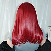 baratos Perucas Sintéticas sem Touca-Peruca sintética feminina de 26 polegadas, cor gradiente, cabelo longo e liso vermelho com franja, moda diária, festa, cosplay