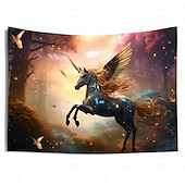 baratos tapeçarias de animais-Fantasia unicórnio pendurado tapeçaria arte da parede grande tapeçaria mural decoração fotografia pano de fundo cobertor cortina casa quarto sala de estar decoração