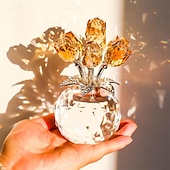 abordables Cadeaux-Figurine de Fleur de Rose en Cristal Champagne Fait Main avec Vase Rond Cadeaux Romantiques de Roses pour Femmes pour Mariage Saint-Valentin Roses en Verre pour Petite-Amie Femme Décorations de Table