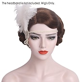 economico Parrucche storiche-Parrucca marrone rossastro degli anni '20 per donne parrucca corta a onde parrucca sintetica vintage completa per donne cosplay travestimenti parrucca da flapper degli anni '20 parrucche di Halloween