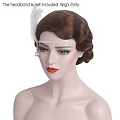 economico Parrucche storiche-Parrucca marrone rossastro degli anni '20 per donne parrucca corta a onde parrucca sintetica vintage completa per donne cosplay travestimenti parrucca da flapper degli anni '20 parrucche di Halloween