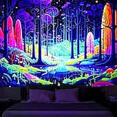 olcso Feketeművilágítás-blacklight gobelin uv reaktív izzás a sötét erdőben trippy ösvény ködös természet táj függő gobelin fali művészeti falfestmény nappali hálószobába