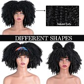 Χαμηλού Κόστους Περούκες για πάρτι-afro kinky σγουρή περούκα με κτυπήματα 12 ιντσών συνθετικές πλήρεις περούκες ανθεκτικές στη θερμότητα κοντές kinky σγουρές περούκες για καθημερινές περούκες αποκριάτικου πάρτι
