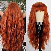 cheap Costume Wigs-Green Wig with Bangs Soft Long Wavy Wigs for Women Curly Synthetic Fiber Wig Replacement Halloween Costumes Cosplay Party Wigs St.Patrick&#039;s Day Wigs