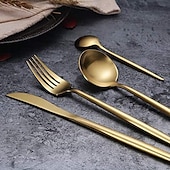 economico Serie Prima-set di posate in oro 4 pezzi set di posate in acciaio inossidabile 18/10 durevole servizio per matrimoni, casa, cucina, stoviglie, utensili, include cucchiaini, coltelli, forchette e cucchiai, set di