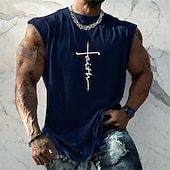 Men's Graphic Faith Vest Top Sleeveless T Shirt for Men Sleeveless Cap Sleeve T shirt 3D Print Crew Neck Shirt Fashion Designer Muscle Daily Sports Gym Black White Navy Blue Spring & Summer Clothing3