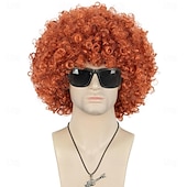tanie Peruki historyczne-Dorosła Uniseks 60s 70s 80s Krótkie Złote Kręcone Afro Syntetyczna Disco Rocker Hipisi Włosy Kalifornijski Karnawał Cosplay Anime Kostium Peruki Halloween