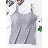 abordables Tops y pantalones de dormir para mujer-Pijama de mujer de color puro, sencillo, cómodo, de uso diario, de rayón, transpirable, con tirantes, sin mangas, con tirantes, sin espalda, con almohadillas para el pecho, para verano y primavera,