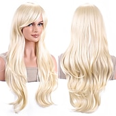 economico Parrucche storiche-parrucche 28 pollici 70cm lunghi capelli ricci ondulati parrucca cosplay resistente al calore con cuffia per parrucca parrucche di carnevale