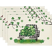 cheap Placemats &amp; Coasters &amp; Trivets-St. Patrick&#039;s Day Placemat, Clover Table Decoration, Non slip and Thermal Insulation Linen Mats Seasonal Spring Table Mats for Party Kitchen Dining Decoration