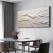 cheap Landscape Paintings-Hand painted Textured White Abstract Sandy Beach Oil Painting on Canvas handmade Original Blue Ocean Painting Custom Art Decor for Living room Wall Decor Wall Art