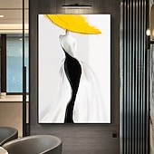 Недорогие Картины с людьми-Женщина в желтой шляпе, современная абстрактная сексуальная женская фигура, холст, картина, ручная роспись, настенное искусство для гостиной, домашний декор, без рамки