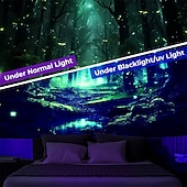 billiga Blacklight tapestries-blacklight gobeläng uv reaktiv glöd i mörkret lyktstolpe trippy dimmig natur landskap hängande gobeläng väggkonst väggmålning för vardagsrum sovrum glöd fest