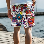 abordables Plantes et Fleurs Tropicales-Homme Crâne Fleur / Floral Maillots de bain Shorts de bain Shorts de Surf Taille Moyenne Vacances Hawaïen Style de villégiature Vacances Fête Plage Cordon de serrage avec doublure en mesh Taille