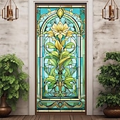 billige Dørdeksler-farget glass mandala dørdeksler veggmaleri dekor dør billedvev dør gardin dekorasjon bakteppe dør banner avtakbar for inngangsdør innendørs utendørs hjemme rom dekorasjon gårdshus dekor forsyninger