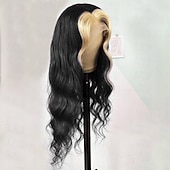 economico Parrucche lace front capelli veri-Parrucca frontale in pizzo colorato 13x4 1b/613 con parte libera, capelli brasiliani ondulati, densità 150% per donne nere, 10-28 pollici