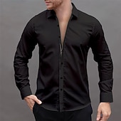 cheap Men's Non Iron Shirts-Men's Dress Shirt Button Up Shirt Plain Wedding Daily Light Blue Black White Pink Long Sleeve Lapel Spring &amp;  Fall Clothing Apparel Collared Shirts