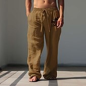 abordables Classique-Pantalon en coton décontracté pour hommes, arbre de noix de coco, tenue quotidienne, vacances, sortie, taille moyenne, élasticité