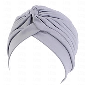 abordables Musulmán árabe-Sombreros turbantes suaves con nudo preanudado moda plisada gorro de quimioterapia diadema para dormir de color sólido naranja para mujeres Día de Reyes casual diario