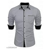 preiswerte Businesshemden für Herren-Herren Oberhemd Lässiges Hemd Schwarz Weiß Hellgrün Burgunderrot Blau Langarm Farbblock Solide / einfarbig Umlegekragen Hochzeit Urlaub Button-Down Bekleidung Baumwolle Modisch Freizeit