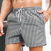 preiswerte Herren Badeshorts-Herren Boardshorts Badeshorts Bademode Ausgehen Wochenende Atmungsaktiv Schnelltrocknend Tasche Kordelzug Elastische Taille Gestreift Kurz Gymnastik Brautkleider schlicht Sportkleidung Himmelblau