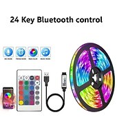 رخيصةأون أضواء شريط USB-شريط إضاءة LED RGB 5 فولت USB 5050 شريط LED ثنائي شريط إضاءة LED للتحكم بالبلوتوث لغرفة الحائط 10 متر سلسلة ضوء LED ديكور غرفة الألعاب IP20