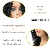 economico Parrucche da festa-Parrucche Afro Nere Ricce per Donne Nere Parrucche Corte per Donne Nere Parrucche di Capelli Naturali con Frangia Parrucche Ricce Kinky Afro Twist Parrucche di Halloween