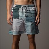 cheap Geometric Print-Men&#039;s Plaid Color Block Patchwork Swim Shorts Board Shorts Swimming Trunks Mid Waist Vacation Hawaiian Holiday Vacation Holiday Beach Drawstring with Mesh lining Elastic Waist Designer Clothing