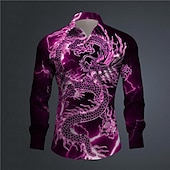 abordables Motif Animal-Homme Dragon Chemise Chemise boutonnée manche longue Abstrait Usage quotidien Sortie Printemps Col rabattu Imprimer Bouton bas Noir Jaune Rose Claire Rouge Bleu Roi
