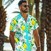 abordables Nourriture &amp; Boissons-Homme Citron Chemise Chemise hawaïenne Chemise Aloha Manche Courte Chemise Col rabattu Vacances Hawaïen Extérieur Vacances Hawaïen Jaune Bleu Violet S M L