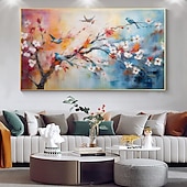 cheap Floral/Botanical Paintings-Handmade Original Cherry flower Oil Painting On Canvas Wall Art Decor Abstract Landscape Painting for Home Decor With Stretched Frame/Without Inner Frame Painting