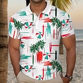 preiswerte Bedrucktes Poloshirt für Herren-Kentucky Derby Herren Palme Golfshirt Kurzarm Polo-Shirts Hemden mit Kragen Lässig Strandbekleidung Urlaubskleidung Tropenkleidung Party-Outfits Knöpfe 3D-Druck Sommer Gelb Rote Blau