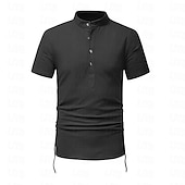 abordables Informal de negocios-Hombre Camisa camisa de lino Camisa de lino de algodón Camisa de algodón blanca Camisa de cuello chino Camisa de cuello mandarín Plano Vacaciones Calle Negro Blanco Azul Marino Caqui Manga Corta