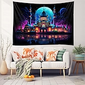 levne Tapiserie Blacklight-ramadán mešita blacklight gobelín uv reaktivní záře ve tmě trippy mlhavá příroda krajina závěsná gobelín nástěnná malba pro obývací pokoj ložnice
