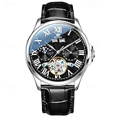 cheap Mechanical Watches-New Olevs Brand Men&#039;S Business Stainless Steel Band Watch Moon Phase Double Calendar 24-Hour Indication Automatic Mechanical Watch Simple Leisure Sports Men&#039;S Wristwatch
