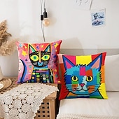 preiswerte tierischer Stil-Doppelseitiger Kissenbezug mit Katzen-Cartoon-Motiv, 1 Stück, weich, dekorativ, quadratisch, Dekokissenbezug, Kissenbezug für Schlafzimmer, Wohnzimmer, hochwertiges Innenkissen für Sofa, Couch, Bett,