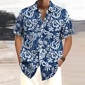 abordables Imprimé Floral-Homme Floral Fleurs tropicales Chemise hawaïenne Chemise Aloha Manche Courte Chemise Vacances Hawaïen Extérieur Vacances Hawaïen Marine foncé Bleu S M L