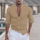 preiswerte Business Casual-Herren Hemd leinenhemd Baumwoll-Leinenhemd Weißes Baumwollhemd Hemd mit chinesischem Kragen Hemd mit Stehkragen Einfach Urlaub Hawaiianisch Schwarz Weiß Rosa Blau Langarm Großvaterkragen Frühling