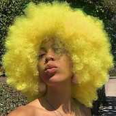levne Párty paruky-afro paruky pro černé ženy 70. léta krátká černá afro paruka disco afro nafouklé paruky pro ženy výstřední kudrnatá paruka 10palcová přirozeně vypadající syntetická paruka denní párty cosplay