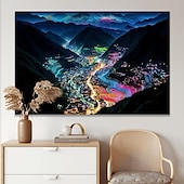 cheap Landscape Prints-Landscape Wall Art Canvas City Lights at Night Prints and Posters Pictures Decorative Fabric Painting For Living Room Pictures No Frame