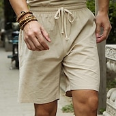 baratos Clássico-Homens Shorts de linho Shorts de praia Com Cordão Cintura elástica Tecido Respirável Macio Casual Final de semana Moda Roupa de rua Preto Branco Micro-Elástica