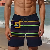 abordables Impression Géométrique-Homme Rayure Shorts de bain Shorts de Surf Caleçons de Bain Taille Moyenne Vacances Hawaïen Style de villégiature Vacances Fête Plage Cordon de serrage avec doublure en mesh Taille Élastique Designer