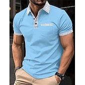 olcso Férfi klasszikus póló-Férfi POLO trikó Button Up Polos Hétköznapi Sport Hajtóka Rövid ujjú Divat Alap Színes Tyúklábminta Kollázs Zseb Nyár Normál Fekete Fehér Tengerészkék Medence Khakizöld POLO trikó