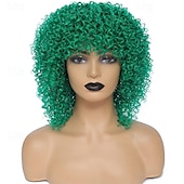 economico Parrucche da festa-Parrucche Afro Nere Ricce per Donne Nere Parrucche Corte per Donne Nere Parrucche di Capelli Naturali con Frangia Parrucche Ricce Kinky Afro Twist Parrucche di Halloween